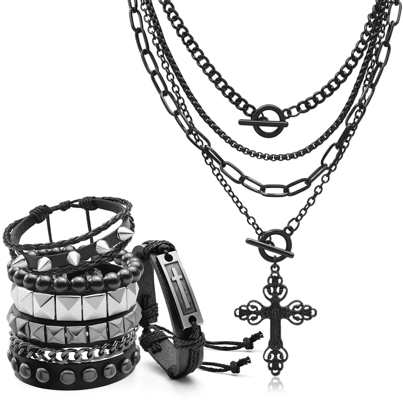 Women'S Emo Accessories - Готическое многослойное ожерелье с крестом, браслеты